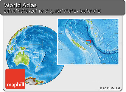 Physical Location Map of the Area around 20° 32' 59" S, 167° 31' 30" E