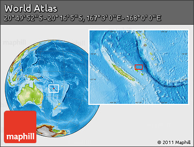 Physical Location Map of the Area around 20° 32' 59" S, 167° 31' 30" E