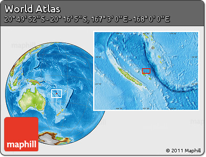 Physical Location Map of the Area around 20° 32' 59" S, 167° 31' 30" E