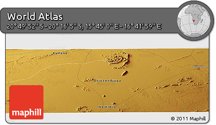 Physical Panoramic Map of the Area around 20° 32' 59" S, 16° 13' 30" E