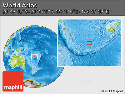 Physical Location Map of the Area around 20° 32' 59" S, 173° 28' 29" E
