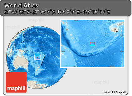 Shaded Relief Location Map of the Area around 20° 32' 59" S, 173° 28' 29" E