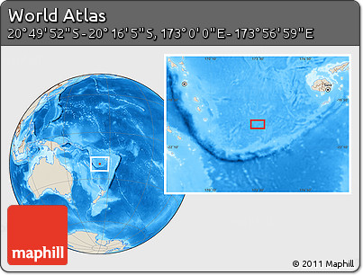Shaded Relief Location Map of the Area around 20° 32' 59" S, 173° 28' 29" E