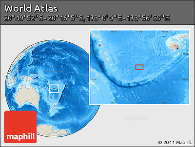 Shaded Relief Location Map of the Area around 20° 32' 59" S, 173° 28' 29" E
