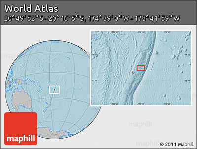 Gray Location Map of the Area around 20° 32' 59" S, 174° 10' 30" W, hill shading