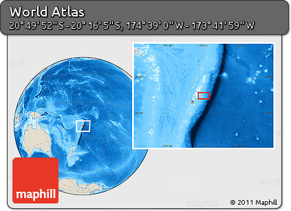 Shaded Relief Location Map of the Area around 20° 32' 59" S, 174° 10' 30" W