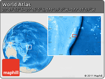 Shaded Relief Location Map of the Area around 20° 32' 59" S, 174° 10' 30" W