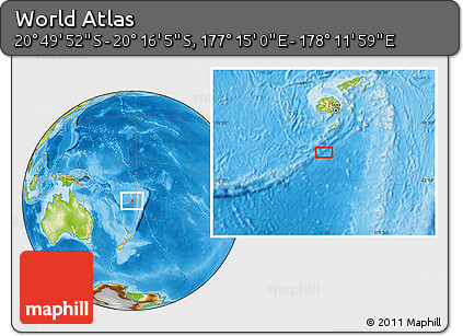 Physical Location Map of the Area around 20° 32' 59" S, 177° 43' 29" E