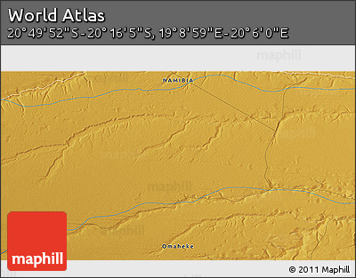 Physical 3D Map of the Area around 20° 32' 59" S, 19° 37' 30" E