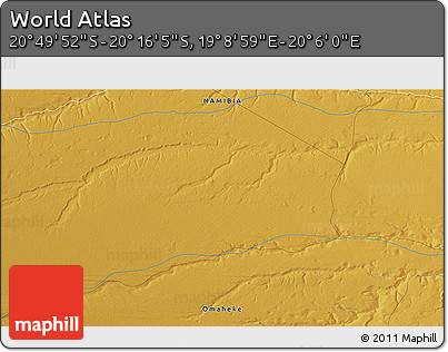 Physical 3D Map of the Area around 20° 32' 59" S, 19° 37' 30" E