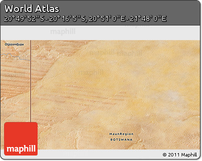 Satellite 3D Map of the Area around 20° 32' 59" S, 21° 19' 30" E