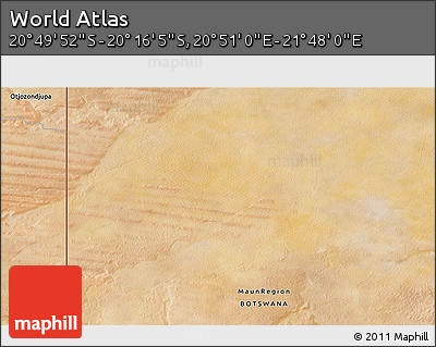 Satellite 3D Map of the Area around 20° 32' 59" S, 21° 19' 30" E