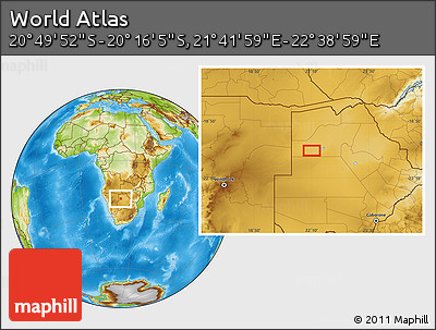 Physical Location Map of the Area around 20° 32' 59" S, 22° 10' 29" E