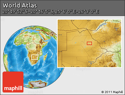 Physical Location Map of the Area around 20° 32' 59" S, 25° 34' 30" E