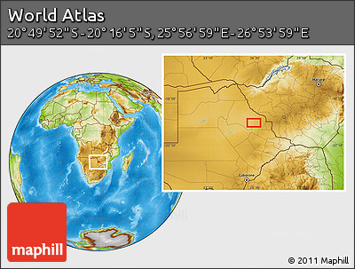 Physical Location Map of the Area around 20° 32' 59" S, 26° 25' 29" E