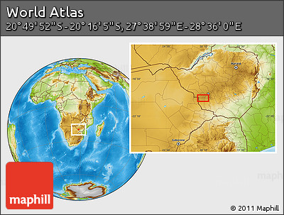 Physical Location Map of the Area around 20° 32' 59" S, 28° 7' 30" E