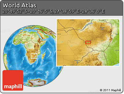 Physical Location Map of the Area around 20° 32' 59" S, 28° 7' 30" E