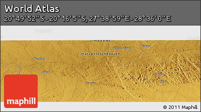 Physical Panoramic Map of the Area around 20° 32' 59" S, 28° 7' 30" E