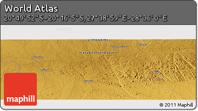 Physical Panoramic Map of the Area around 20° 32' 59" S, 28° 7' 30" E