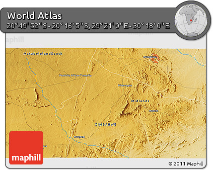 Physical 3D Map of the Area around 20° 32' 59" S, 29° 49' 30" E