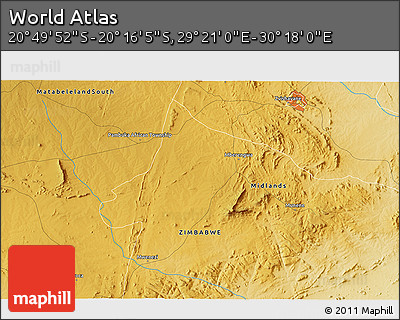 Physical 3D Map of the Area around 20° 32' 59" S, 29° 49' 30" E