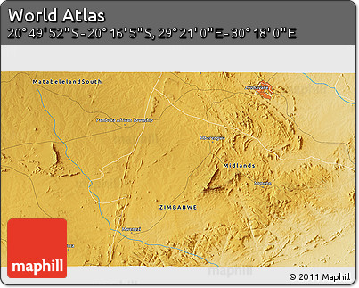 Physical 3D Map of the Area around 20° 32' 59" S, 29° 49' 30" E