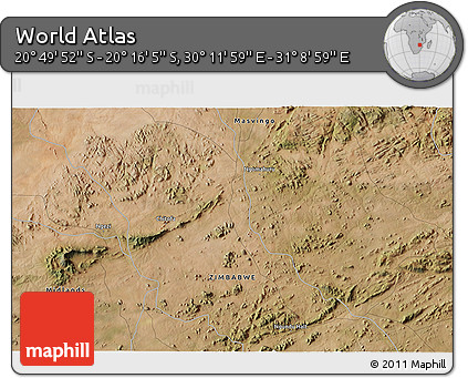 Satellite 3D Map of the Area around 20° 32' 59" S, 30° 40' 29" E