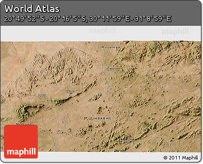 Satellite 3D Map of the Area around 20° 32' 59" S, 30° 40' 29" E