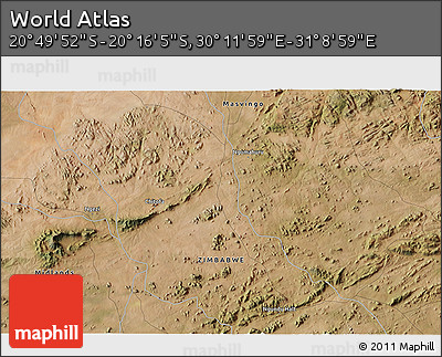 Satellite 3D Map of the Area around 20° 32' 59" S, 30° 40' 29" E