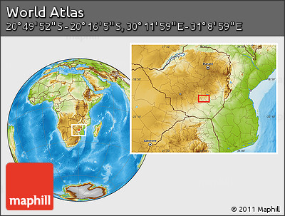 Physical Location Map of the Area around 20° 32' 59" S, 30° 40' 29" E