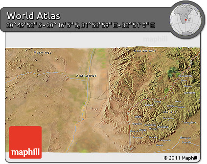 Satellite 3D Map of the Area around 20° 32' 59" S, 32° 22' 30" E