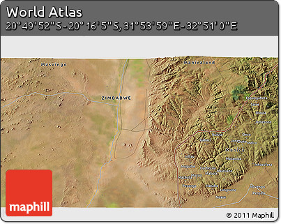 Satellite 3D Map of the Area around 20° 32' 59" S, 32° 22' 30" E