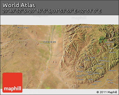 Satellite 3D Map of the Area around 20° 32' 59" S, 32° 22' 30" E