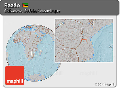 Gray Location Map of Razão, hill shading