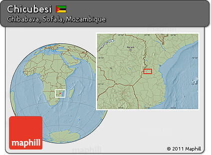 Savanna Style Location Map of Chicubesi, hill shading