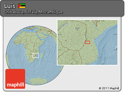 Savanna Style Location Map of Luís, hill shading