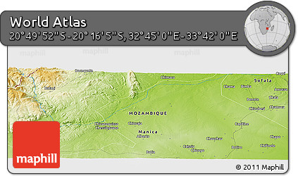 Physical Panoramic Map of the Area around 20° 32' 59" S, 33° 13' 30" E