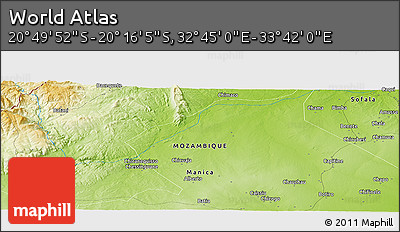 Physical Panoramic Map of the Area around 20° 32' 59" S, 33° 13' 30" E