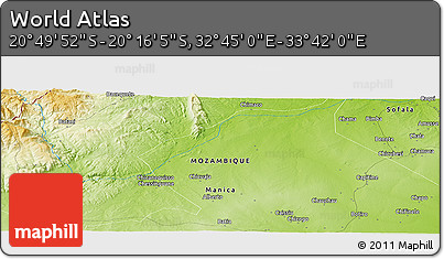 Physical Panoramic Map of the Area around 20° 32' 59" S, 33° 13' 30" E