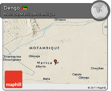 Shaded Relief Panoramic Map of Dengo