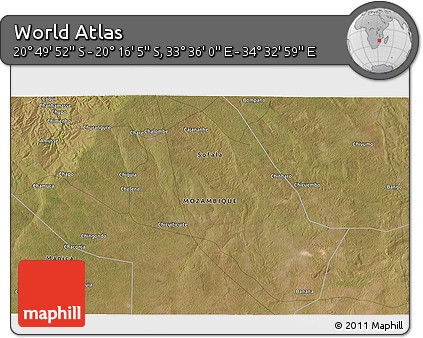 Satellite 3D Map of the Area around 20° 32' 59" S, 34° 4' 30" E