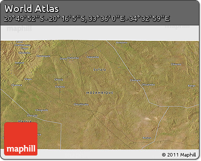 Satellite 3D Map of the Area around 20° 32' 59" S, 34° 4' 30" E