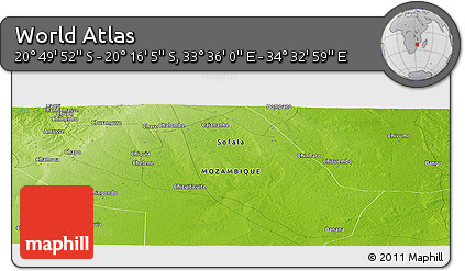 Physical Panoramic Map of the Area around 20° 32' 59" S, 34° 4' 30" E