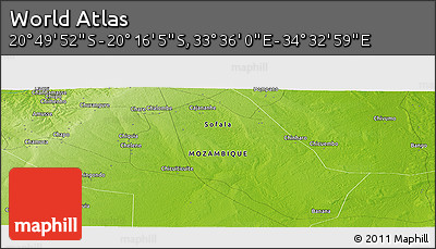 Physical Panoramic Map of the Area around 20° 32' 59" S, 34° 4' 30" E