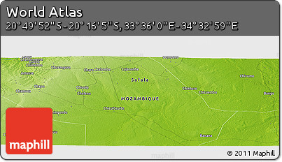 Physical Panoramic Map of the Area around 20° 32' 59" S, 34° 4' 30" E
