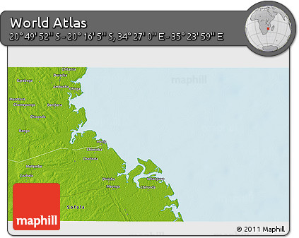 Physical 3D Map of the Area around 20° 32' 59" S, 34° 55' 29" E