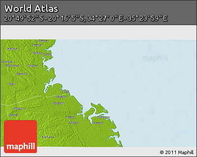 Physical 3D Map of the Area around 20° 32' 59" S, 34° 55' 29" E