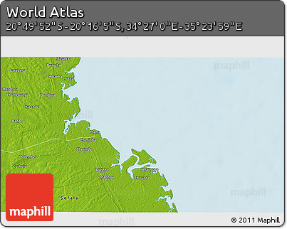 Physical 3D Map of the Area around 20° 32' 59" S, 34° 55' 29" E