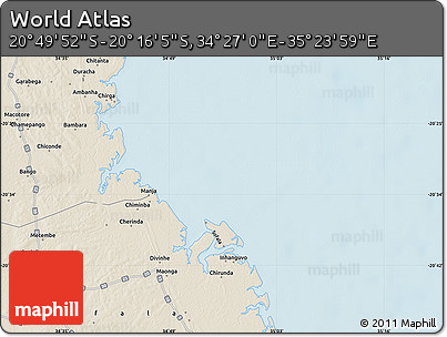 Shaded Relief Map of the Area around 20° 32' 59" S, 34° 55' 29" E