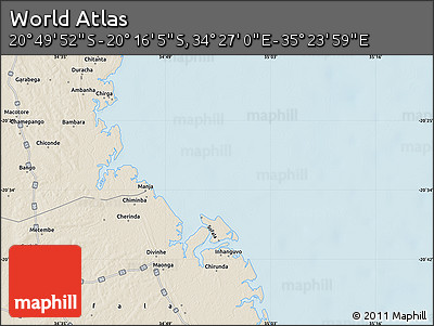 Shaded Relief Map of the Area around 20° 32' 59" S, 34° 55' 29" E